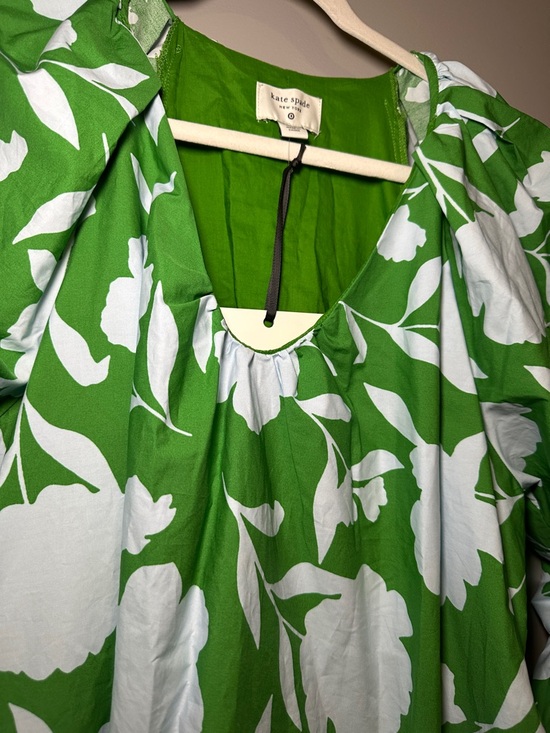 kate spade Green and White Floral Puff-Sleeve Mini Dress - Picture 8 of 11